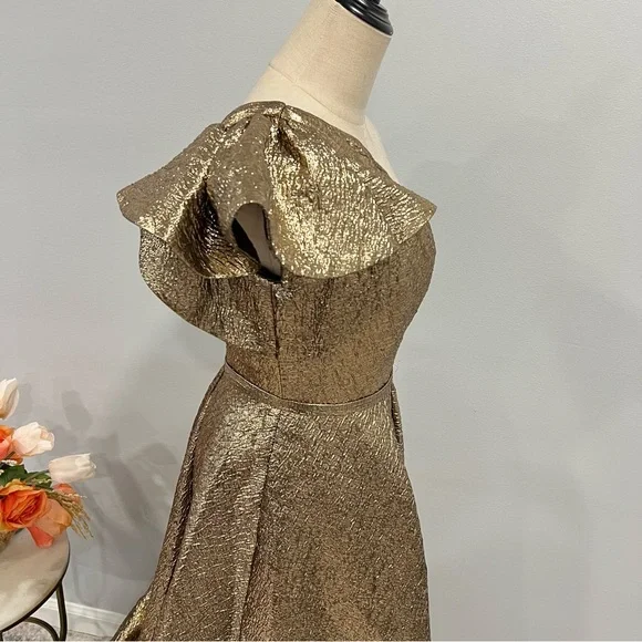 MAC DUGGAL Antique Bronze One Shoulder Metallic Evening Ballgown - Reemoly - Picture 8 of 15